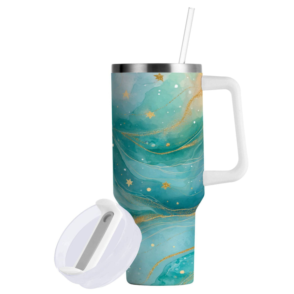 40 oz Insulated Stainless Steel Tumbler Double Wall Stainless Steel Tumbler with 2-Way Drinking Beautiful Watercolor Stars C530S
