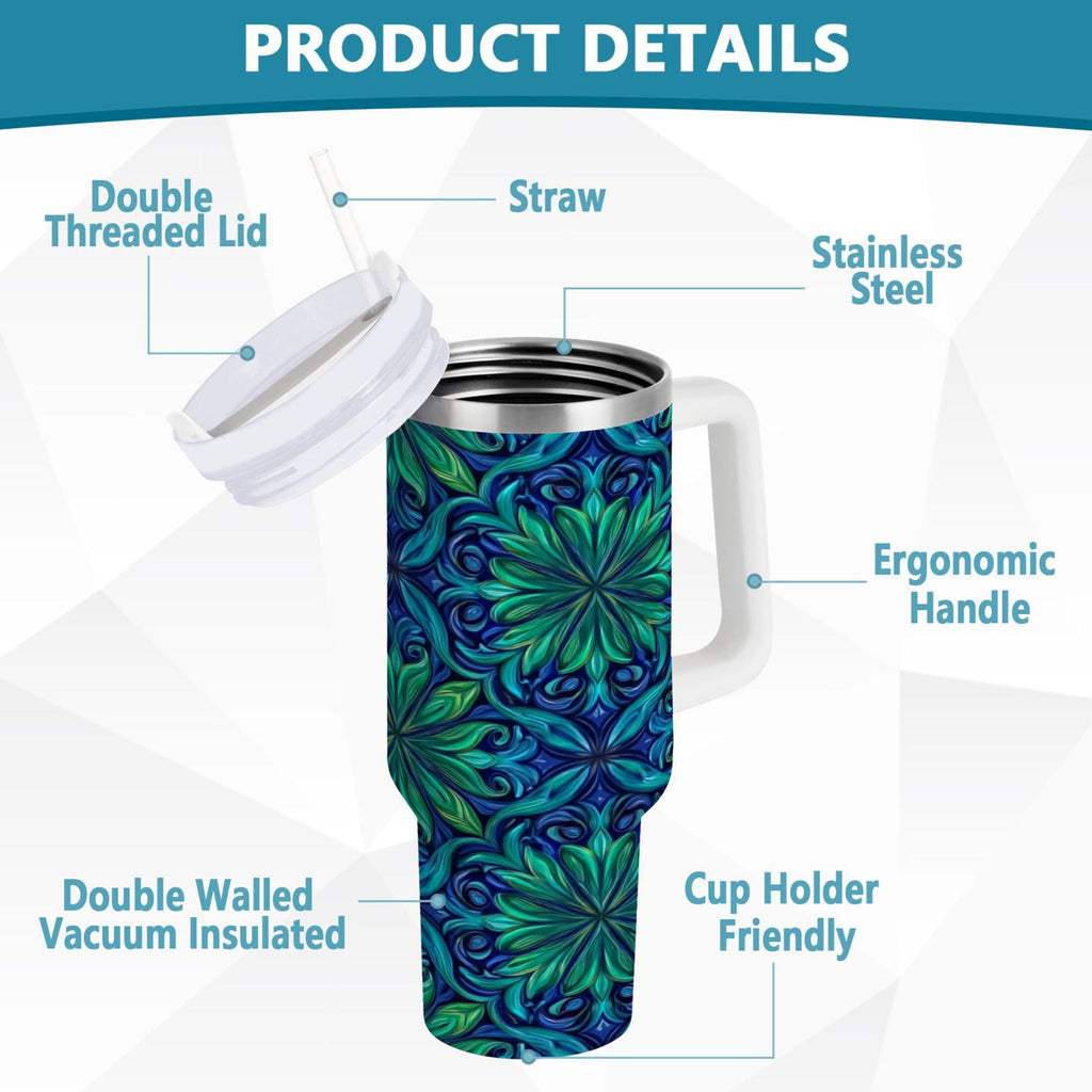 40 oz Insulated Stainless Steel Tumbler Double Wall Stainless Steel Tumbler with 2-Way Drinking Elegant Blue Traditional Patterns C603Q