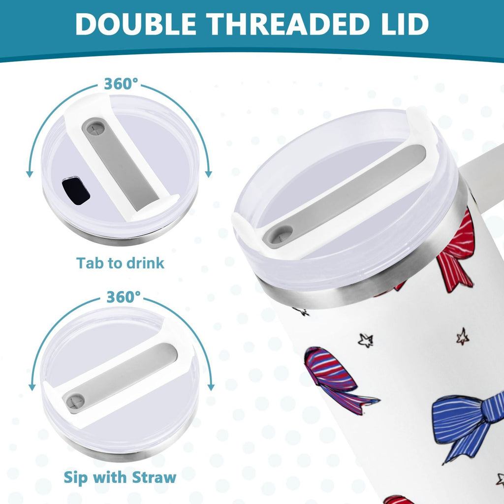 30 oz Insulated Stainless Steel Tumbler Double Wall Stainless Steel Tumbler with 2-Way Drinking Red and Blue Stripe Bows C656Q