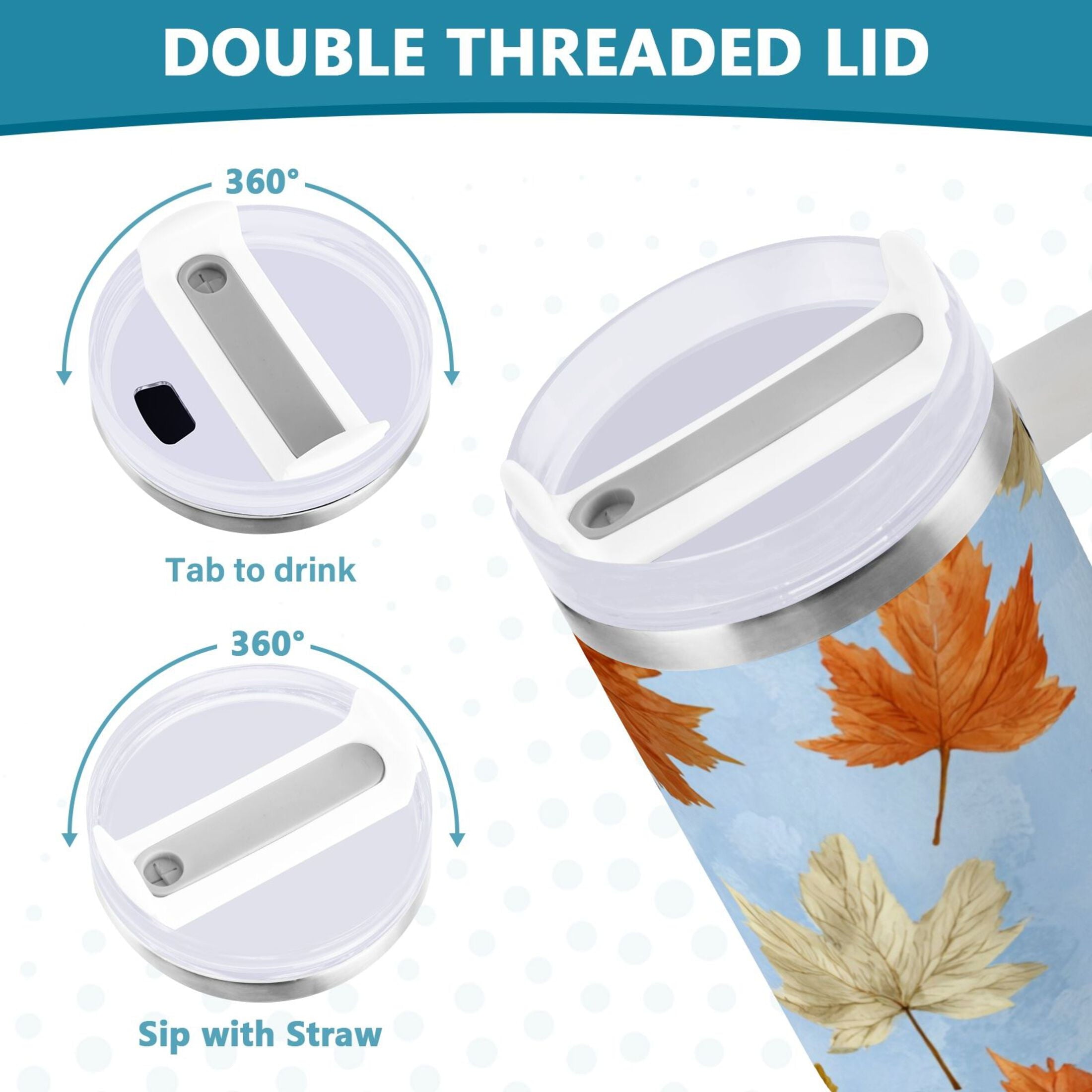 30 oz Insulated Stainless Steel Tumbler Double Wall Stainless Steel Tumbler with 2-Way Drinking Autumn Maple Leaves C641A