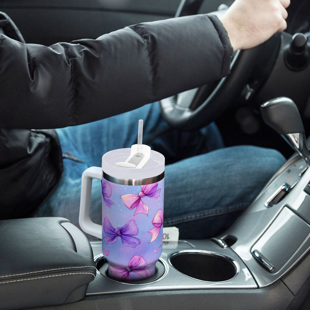 30 oz Insulated Stainless Steel Tumbler Double Wall Stainless Steel Tumbler with 2-Way Drinking Watercolor Bows Pattern C627L