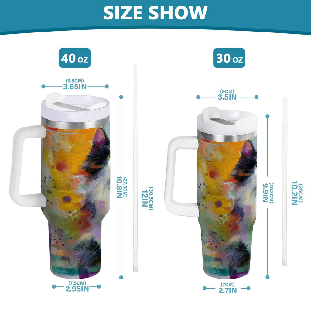 30 oz Insulated Stainless Steel Tumbler Double Wall Stainless Steel Tumbler with 2-Way Drinking Charming Hairy Cat C672W