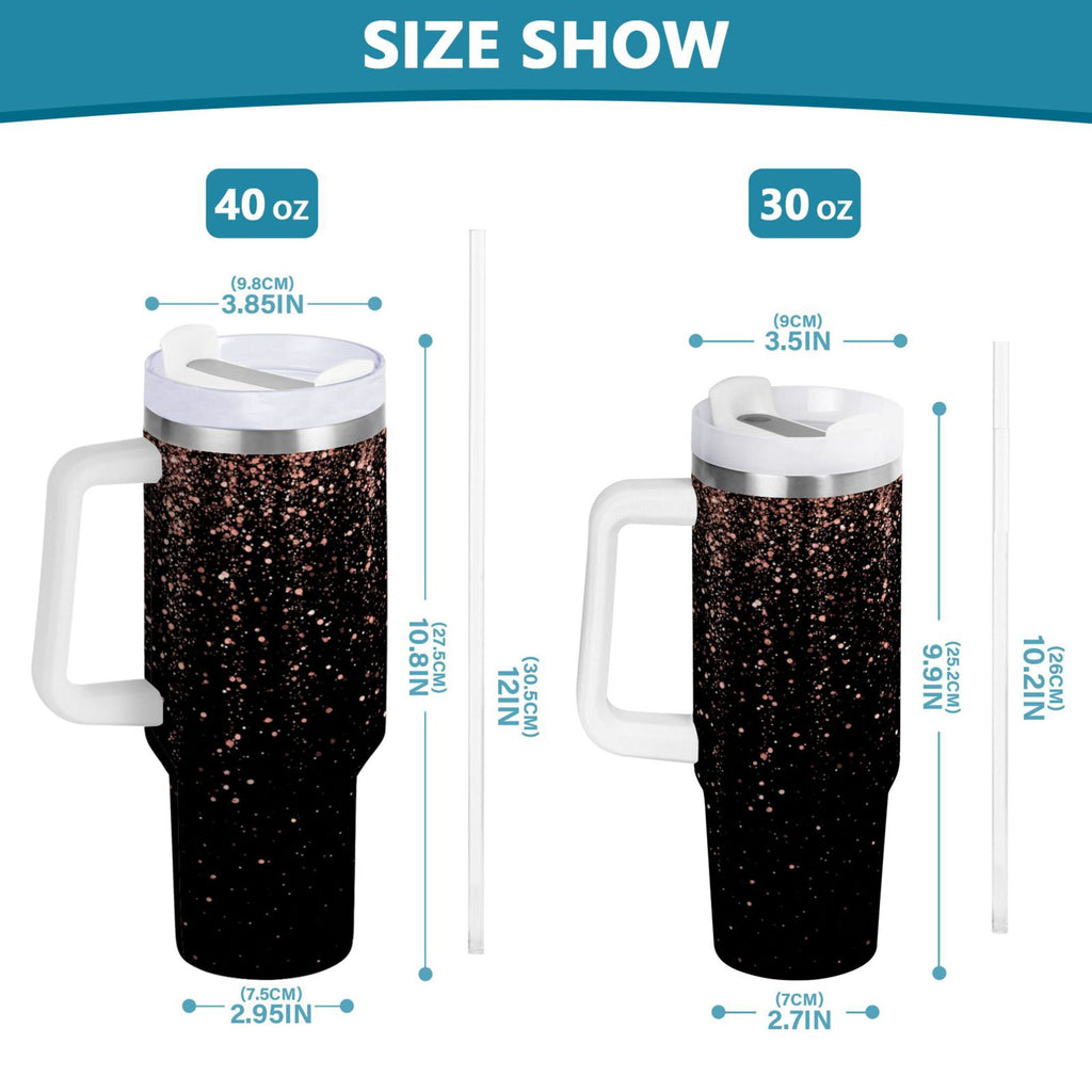 40 oz Insulated Stainless Steel Tumbler Double Wall Stainless Steel Tumbler with 2-Way Drinking Rose Gold Glitter C589Q