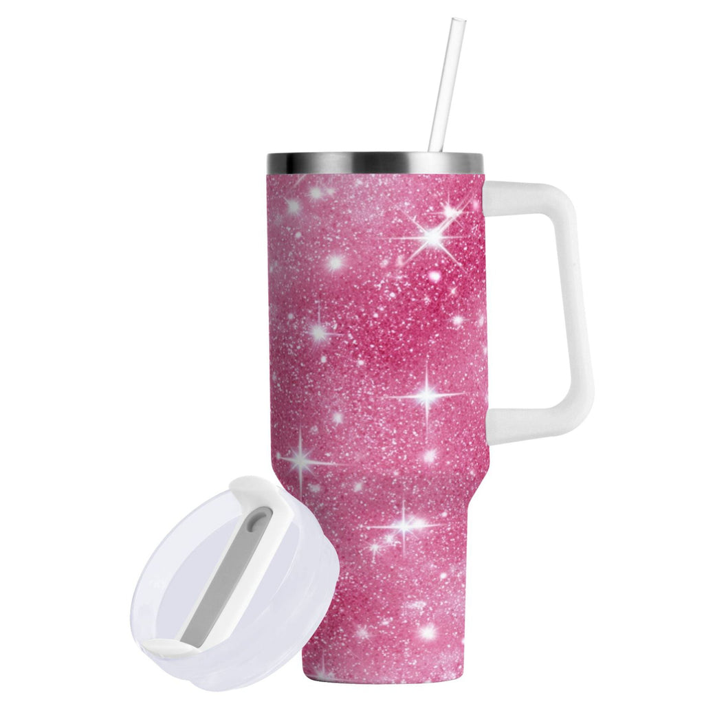 40 oz Insulated Stainless Steel Tumbler Double Wall Stainless Steel Tumbler with 2-Way Drinking Pink Glitter Background C608V