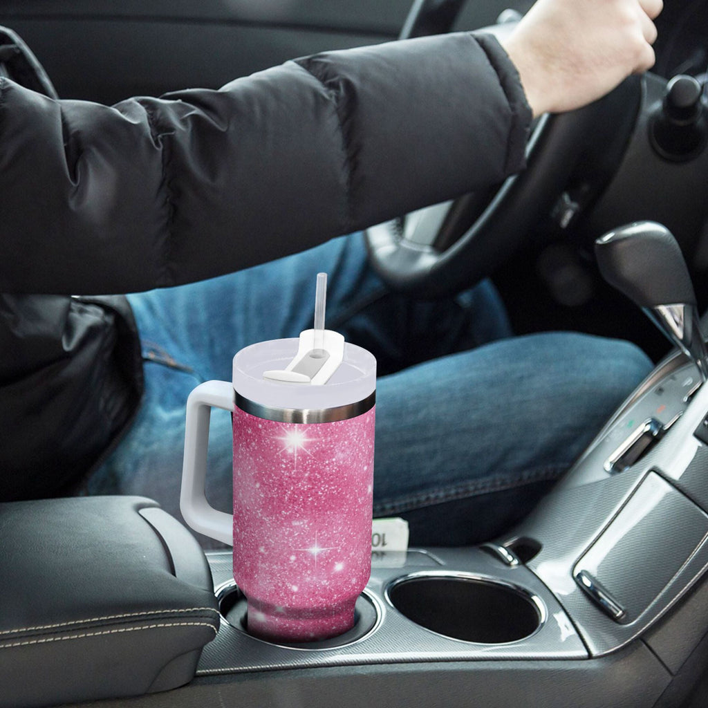 40 oz Insulated Stainless Steel Tumbler Double Wall Stainless Steel Tumbler with 2-Way Drinking Pink Glitter Background C608V