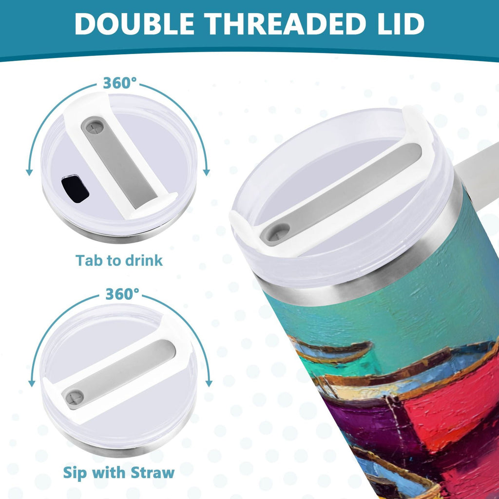 30 oz Insulated Stainless Steel Tumbler Double Wall Stainless Steel Tumbler with 2-Way Drinking Colorful Row Boats C555W