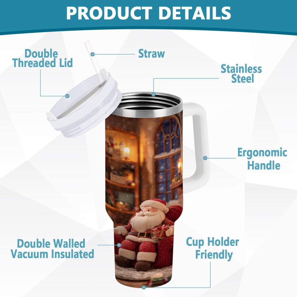 40 oz Insulated Stainless Steel Tumbler Double Wall Stainless Steel Tumbler with 2-Way Drinking Sitting Santa Claus C635V