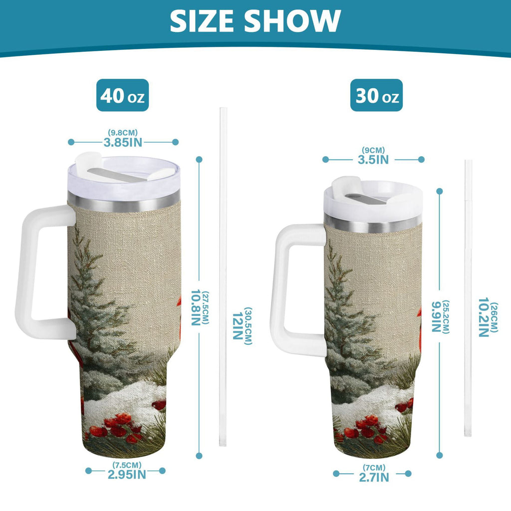 30 oz Insulated Stainless Steel Tumbler Double Wall Stainless Steel Tumbler with 2-Way Drinking Bird and Snow-covered Trees C615B