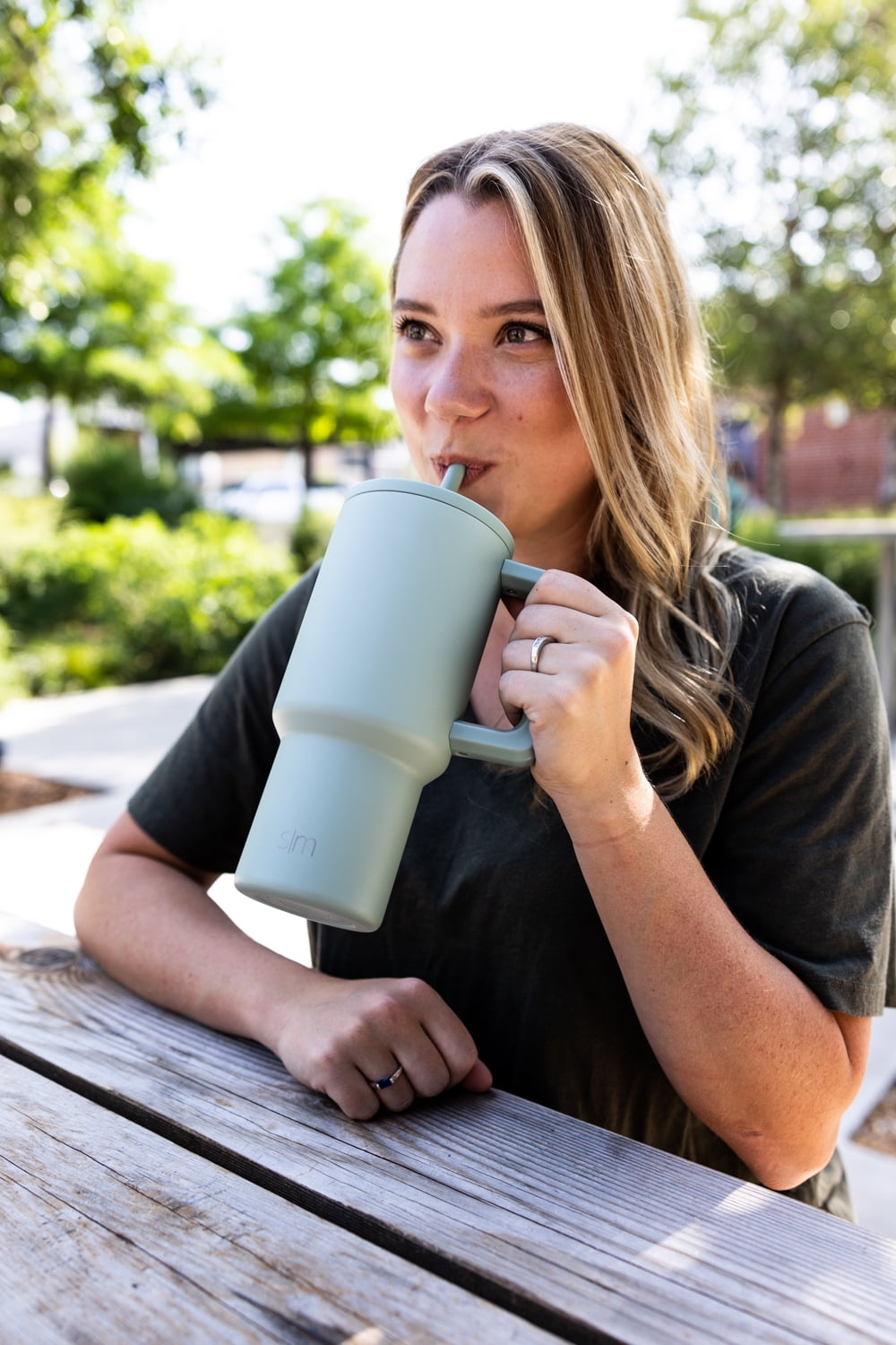 Simple Modern 30 fl oz Insulated Stainless Steel Trek Tumbler with Straw Lid | Seaglass Sage and Cream Checkmate C690C