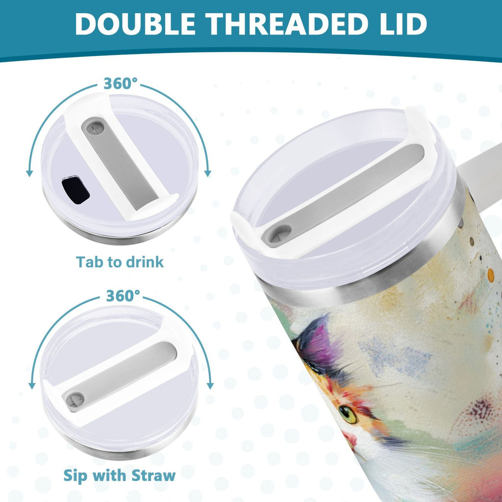30 oz Insulated Stainless Steel Tumbler Double Wall Stainless Steel Tumbler with 2-Way Drinking Charming Hairy Cat C672W