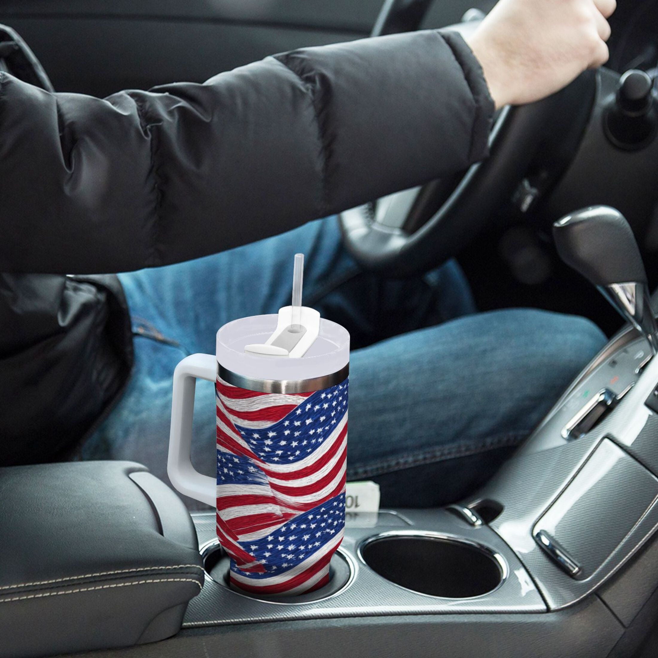 30 oz Insulated Stainless Steel Tumbler Double Wall Stainless Steel Tumbler with 2-Way Drinking Flags Wave Pattern C536X