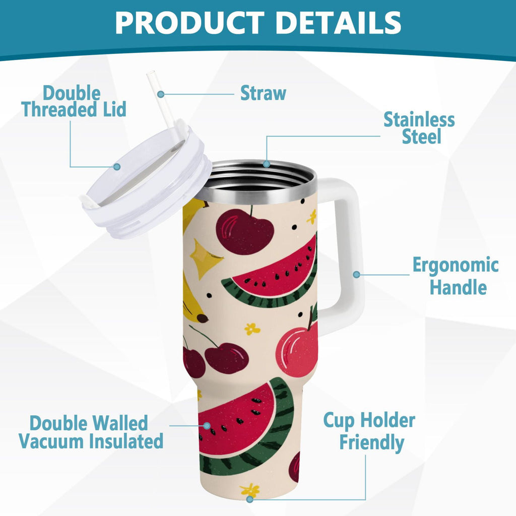 30 oz Insulated Stainless Steel Tumbler Double Wall Stainless Steel Tumbler with 2-Way Drinking Watermelon and Cherries C579V