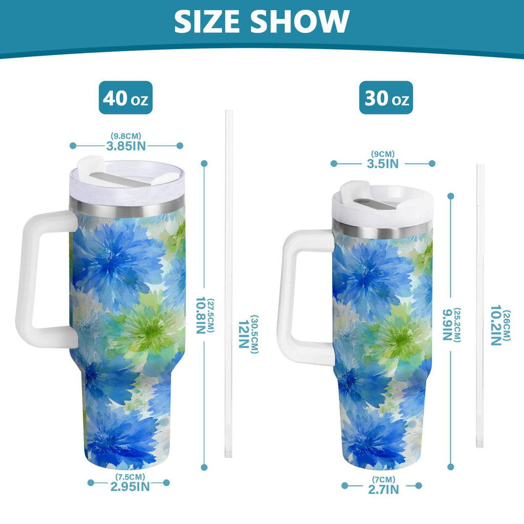 40 oz Insulated Stainless Steel Tumbler Double Wall Stainless Steel Tumbler with 2-Way Drinking Watercolor Blue Cornflowers C567W