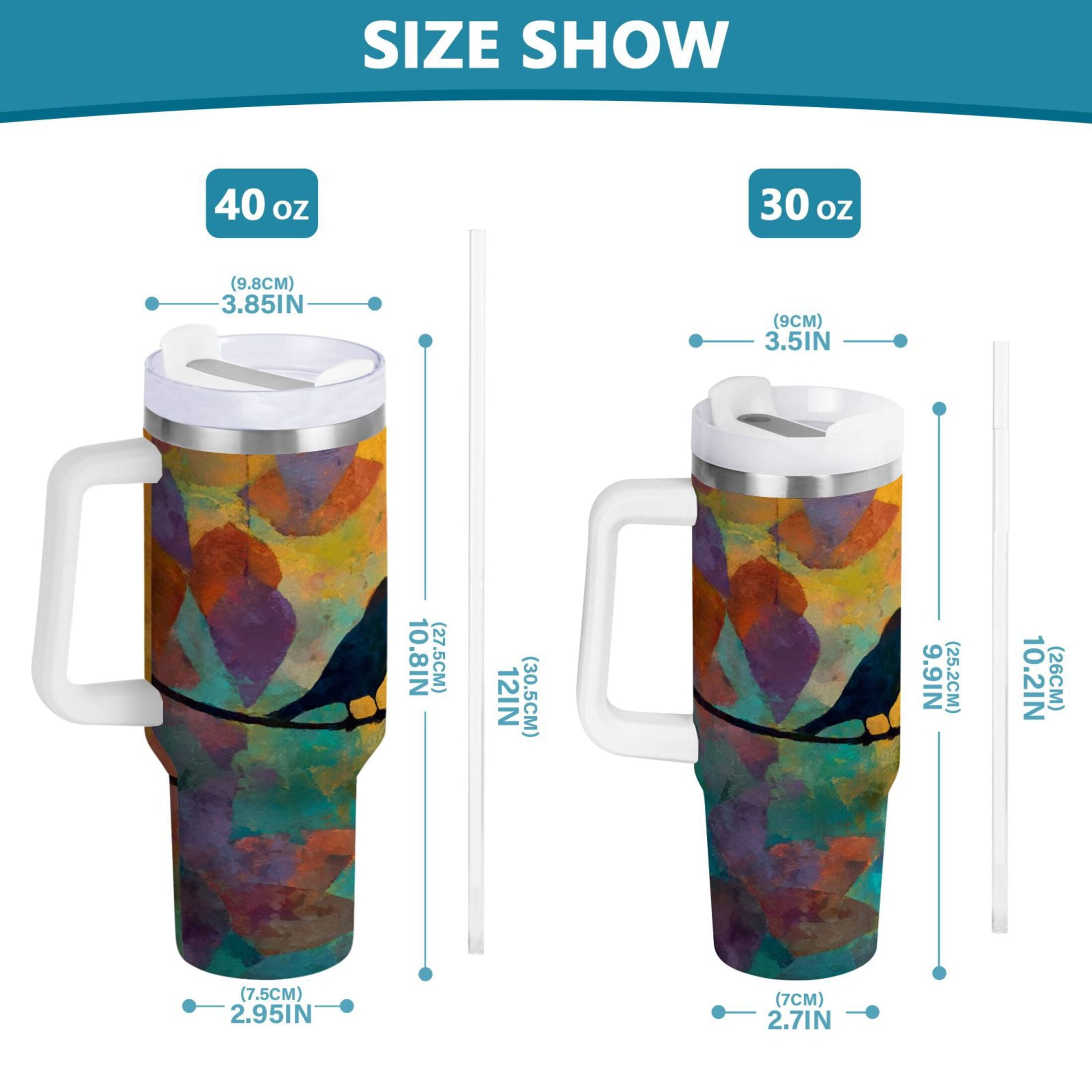 30 oz Insulated Stainless Steel Tumbler Double Wall Stainless Steel Tumbler with 2-Way Drinking Birds on A Wire C613W