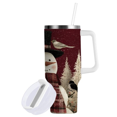 30 oz Insulated Stainless Steel Tumbler Double Wall Stainless Steel Tumbler with 2-Way Drinking Snowman and Birds C637N