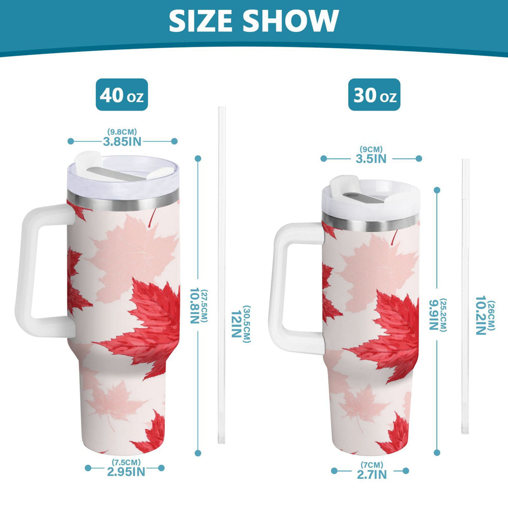 40 oz Insulated Stainless Steel Tumbler Double Wall Stainless Steel Tumbler with 2-Way Drinking Red Maple Leaves Pattern C601J