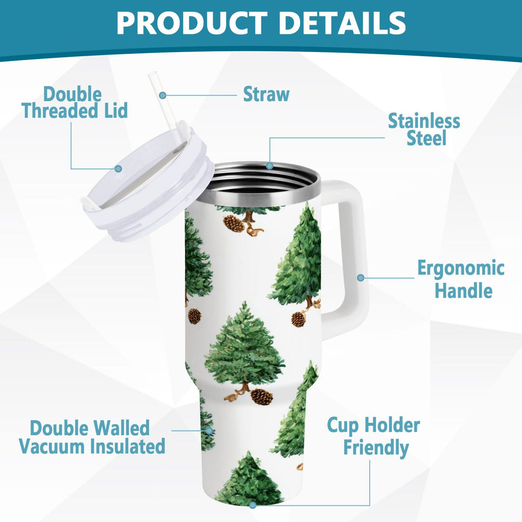 30 oz Insulated Stainless Steel Tumbler Double Wall Stainless Steel Tumbler with 2-Way Drinking Watercolor Green Christmas Tree C533G