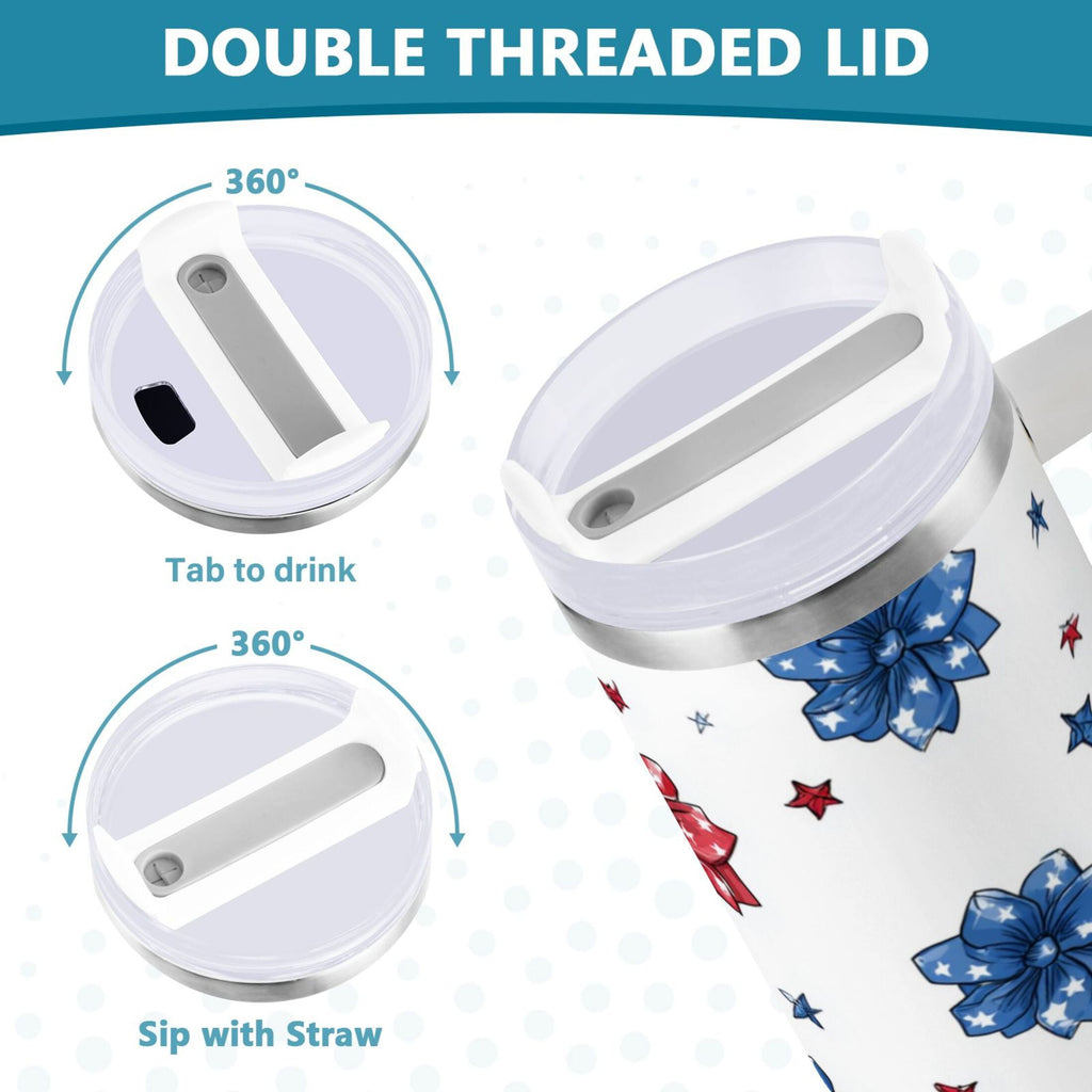 40 oz Insulated Stainless Steel Tumbler Double Wall Stainless Steel Tumbler with 2-Way Drinking Stars and Stripes Puttern Flower C521A