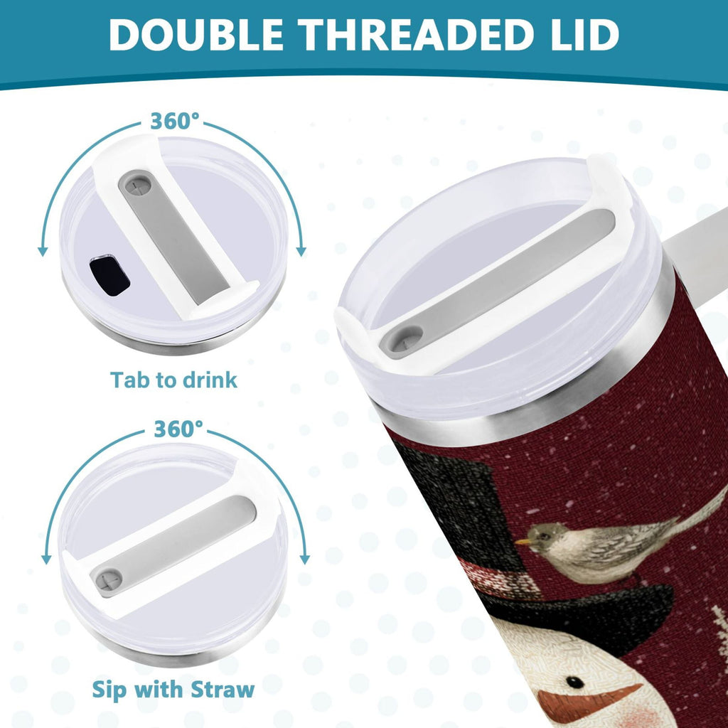 30 oz Insulated Stainless Steel Tumbler Double Wall Stainless Steel Tumbler with 2-Way Drinking Snowman and Birds C637N