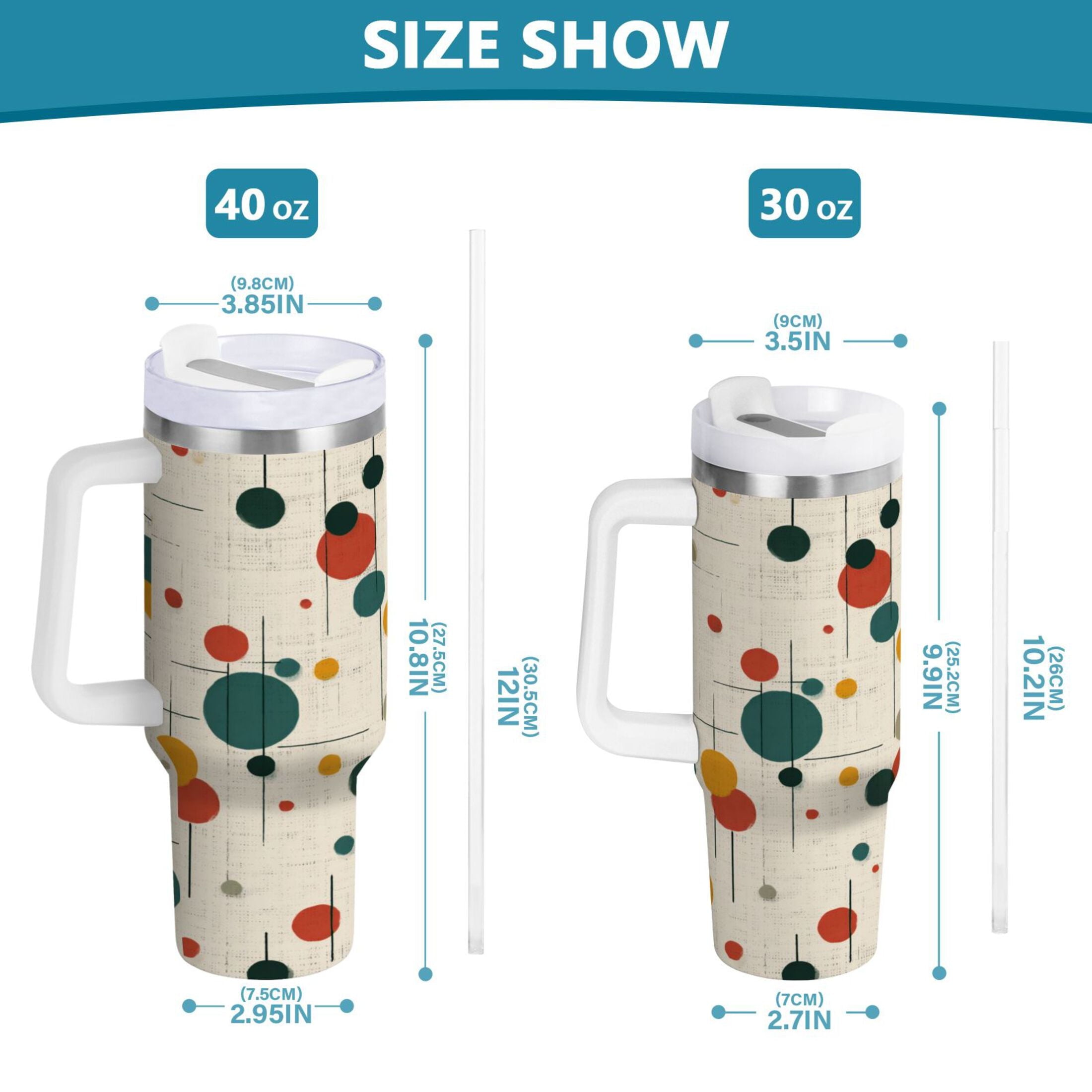 30 oz Insulated Stainless Steel Tumbler Double Wall Stainless Steel Tumbler with 2-Way Drinking Colorful Dots and Lines C646Y