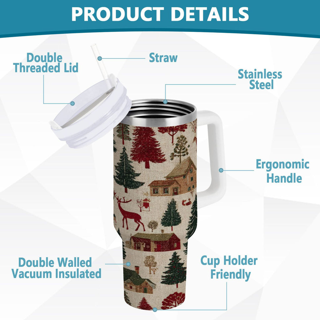 30 oz Insulated Stainless Steel Tumbler Double Wall Stainless Steel Tumbler with 2-Way Drinking Christmas Trees Deer and Houses C577W