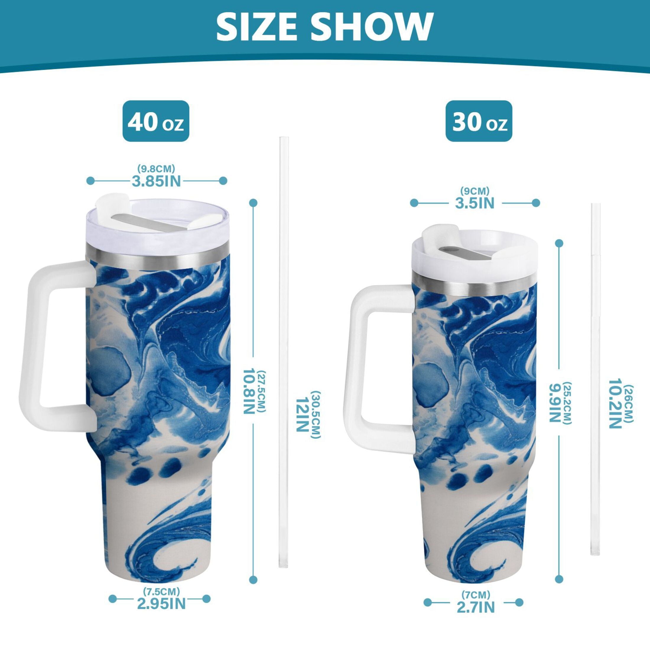 40 oz Insulated Stainless Steel Tumbler Double Wall Stainless Steel Tumbler with 2-Way Drinking Indigo Blue Tie-dye Pattern C632Z