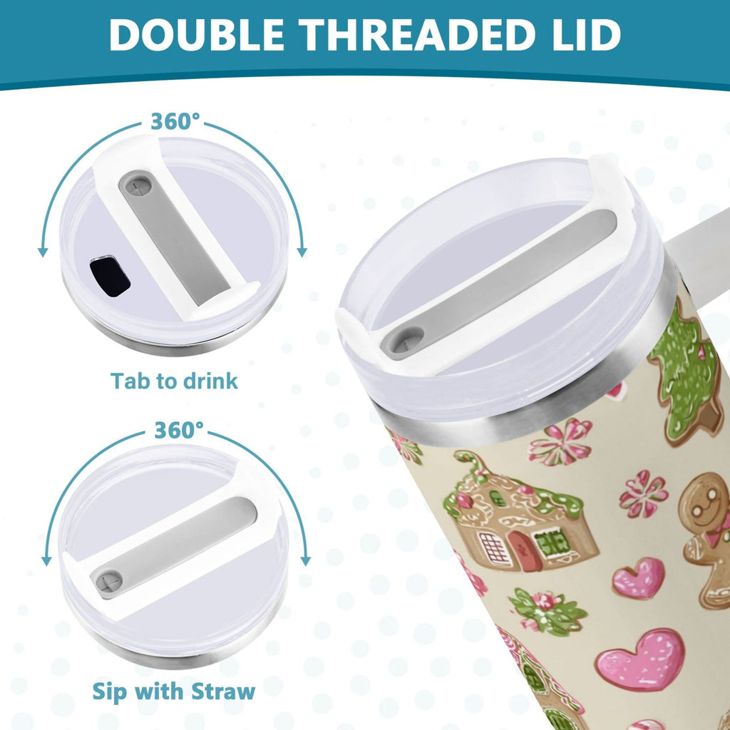 40 oz Insulated Stainless Steel Tumbler Double Wall Stainless Steel Tumbler with 2-Way Drinking Pink Cute Christmas Pattern C564U