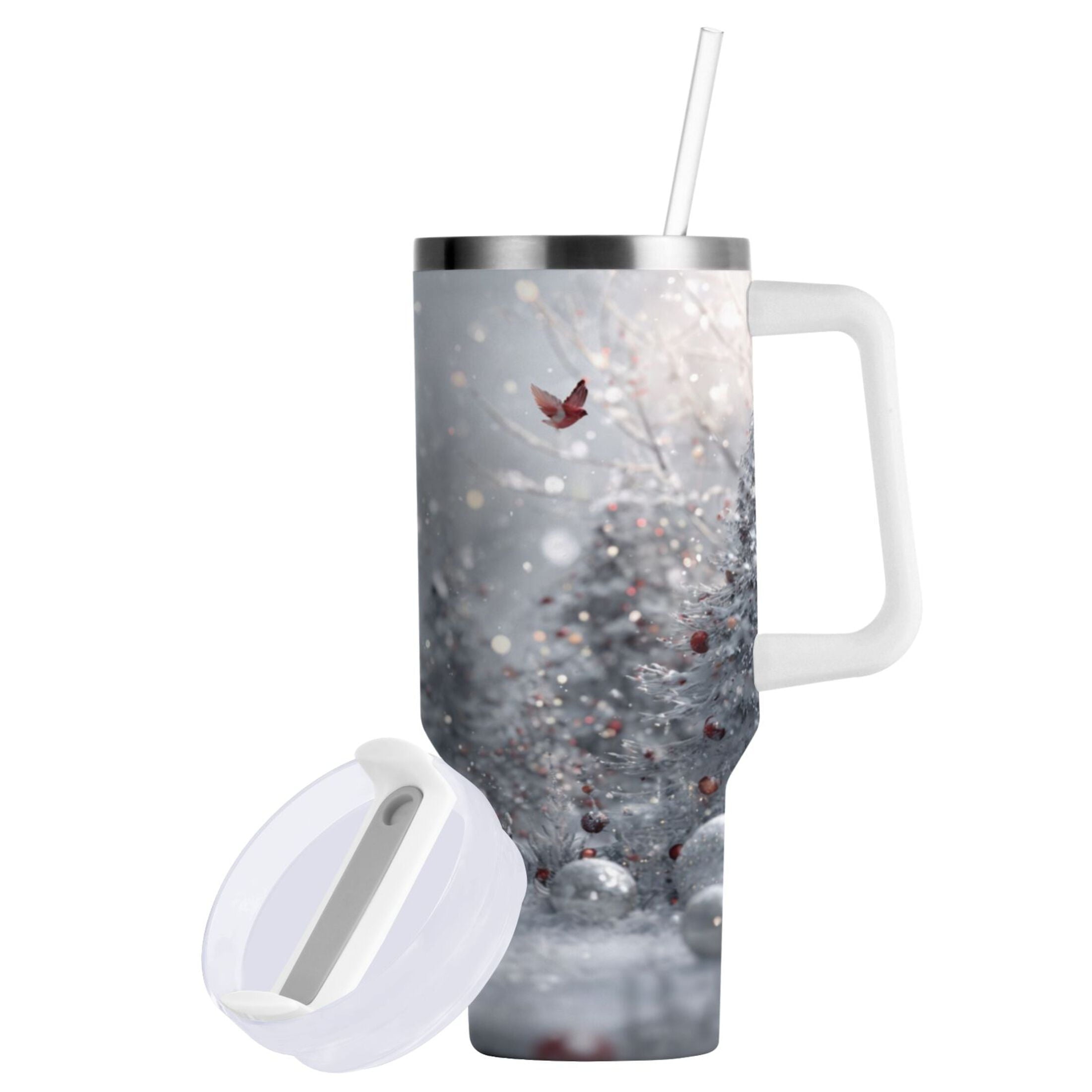 30 oz Insulated Stainless Steel Tumbler Double Wall Stainless Steel Tumbler with 2-Way Drinking Snowy Winter Landscape C557U