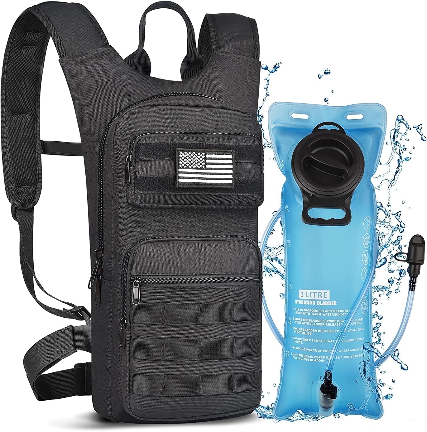 Brightify 17L Hydration Backpack with 3L TPU Water Bladder, Camel Backpack Hydration Pack for Hiking Hunting Climbing Cycling Biking Running, Molle Compatible Water Backpack for Men Women, Black C381K