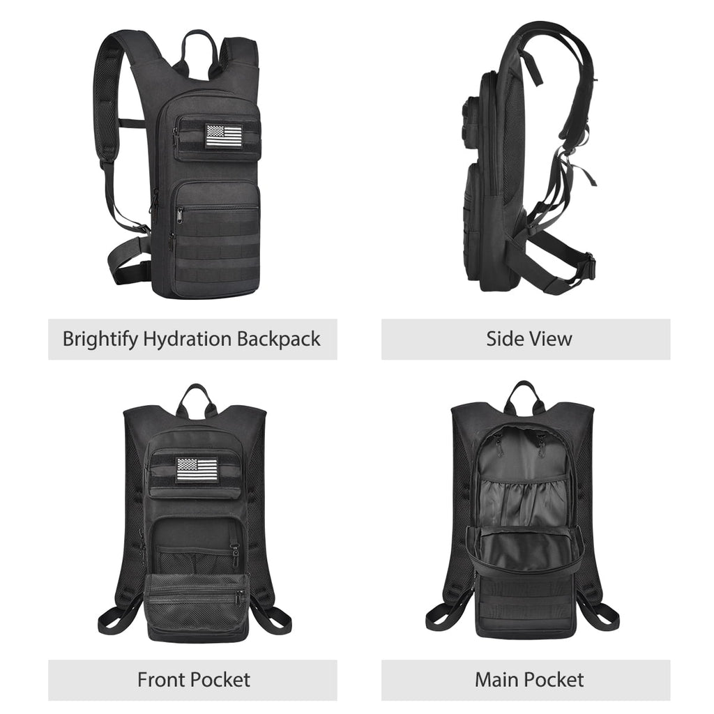 Brightify 17L Hydration Backpack with 3L TPU Water Bladder, Camel Backpack Hydration Pack for Hiking Hunting Climbing Cycling Biking Running, Molle Compatible Water Backpack for Men Women, Black C381K
