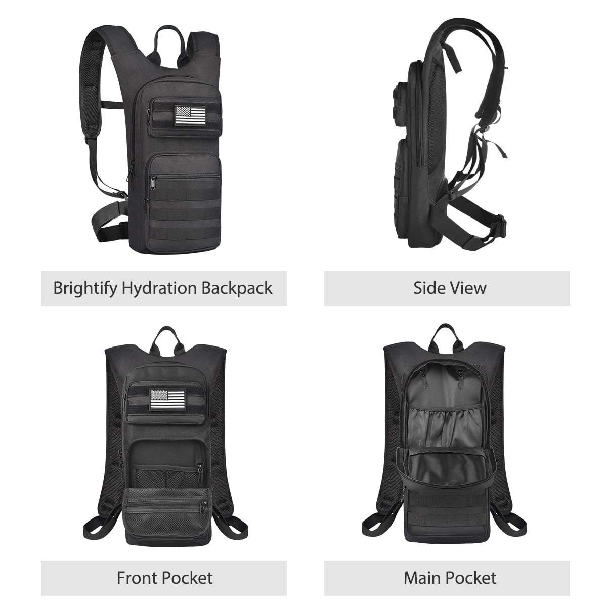 Brightify 17L Hydration Backpack with 3L TPU Water Bladder, Camel Backpack Hydration Pack for Hiking Hunting Climbing Cycling Biking Running, Molle Compatible Water Backpack for Men Women, Black C381K