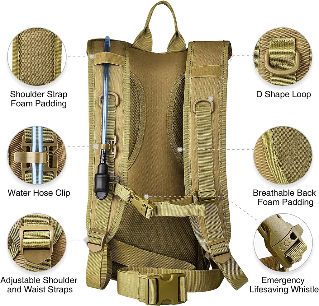 Brightify 17L Hydration Backpack with 3L TPU Water Bladder, Camel Backpack Hydration Pack for Hiking Hunting Climbing Cycling Biking Running, Molle Compatible Water Backpack for Men Women, Black C381K