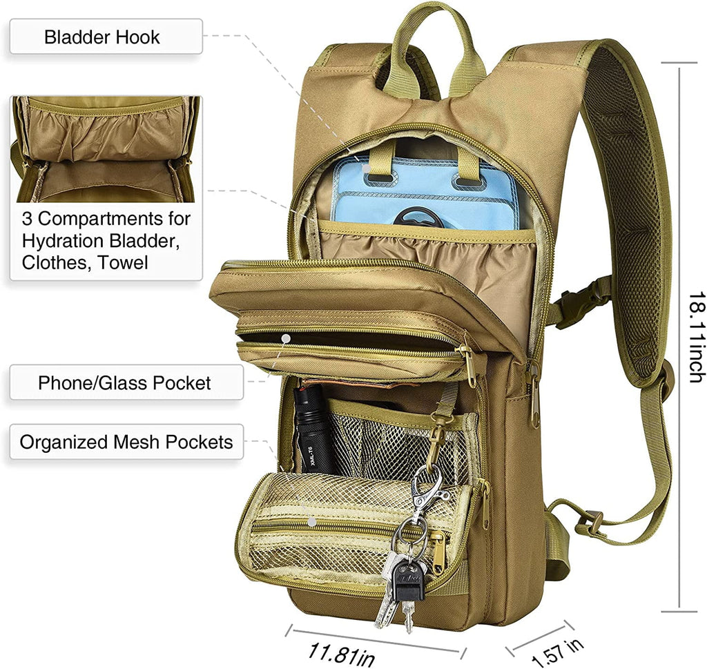 Brightify 17L Hydration Backpack with 3L TPU Water Bladder, Camel Backpack Hydration Pack for Hiking Hunting Climbing Cycling Biking Running, Molle Compatible Water Backpack for Men Women, Black C381K