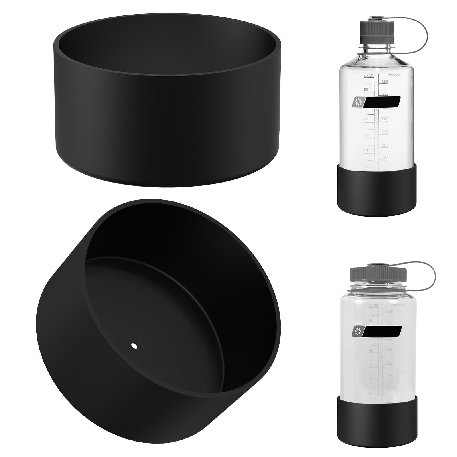 Linkidea 2 Pack Water Bottle Boot Compatible with Nalgene Sustain Wide Mouth 32oz/48oz, Narrow Mouth 32oz, Silicone Anti-Slip Bottle Bottom Bumper Protector (Black) C218M