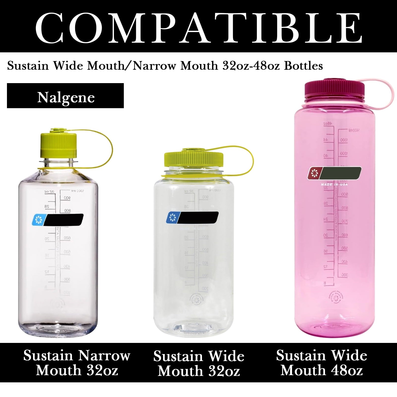 Linkidea 2 Pack Water Bottle Boot Compatible with Nalgene Sustain Wide Mouth 32oz/48oz, Narrow Mouth 32oz, Silicone Anti-Slip Bottle Bottom Bumper Protector (Black) C218M