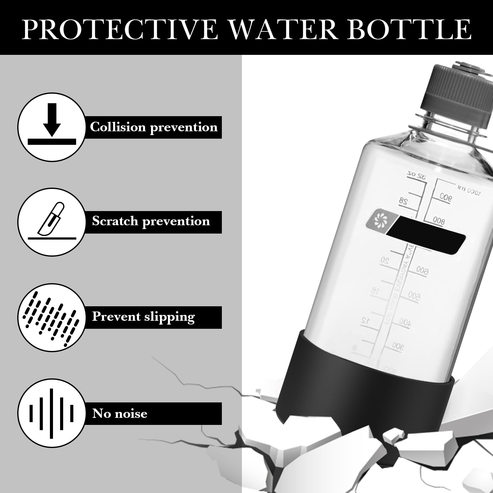Linkidea 2 Pack Water Bottle Boot Compatible with Nalgene Sustain Wide Mouth 32oz/48oz, Narrow Mouth 32oz, Silicone Anti-Slip Bottle Bottom Bumper Protector (Black) C218M