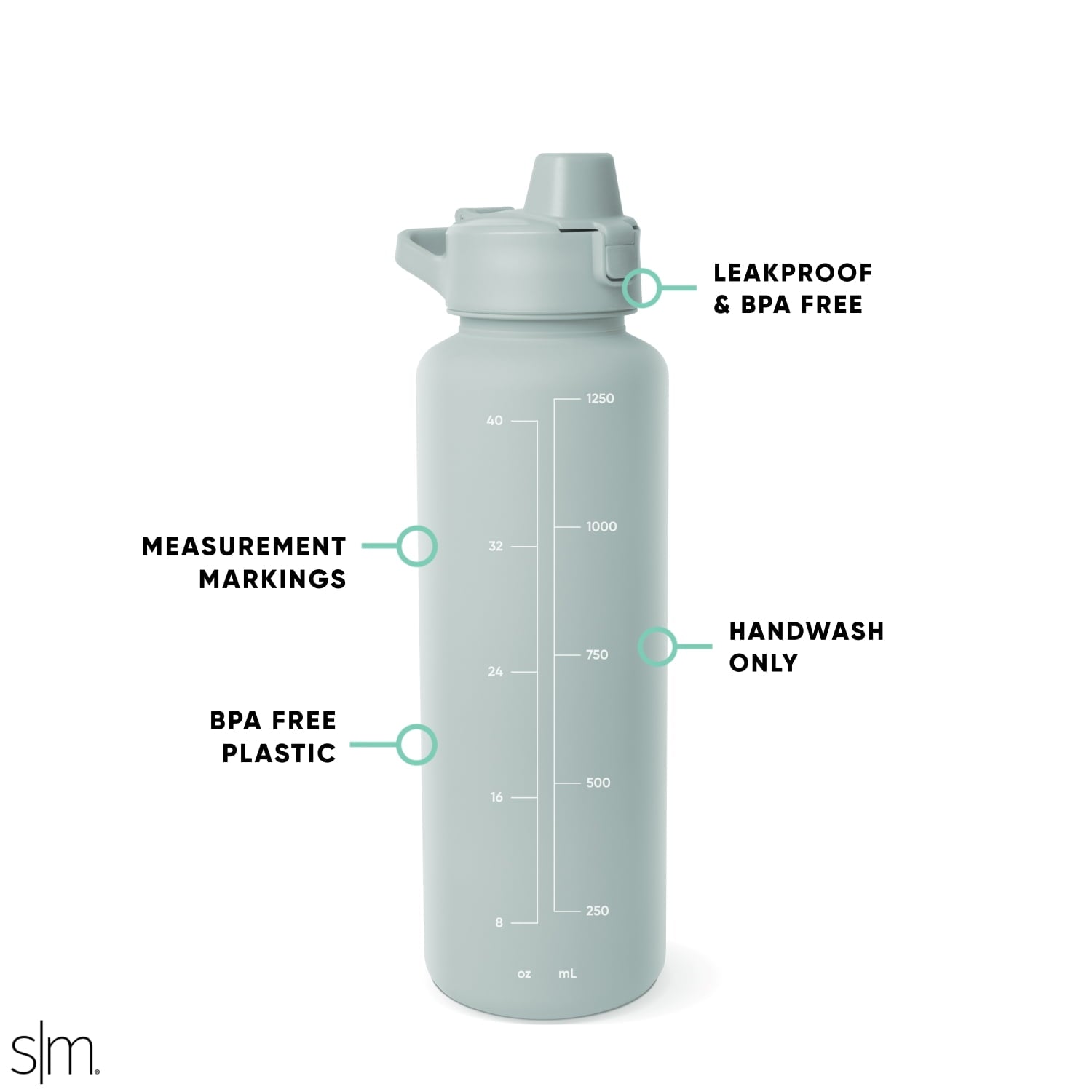 Simple Modern 48 fl oz Reusable Tritan Summit Water Bottle with Silicone Straw Lid|Seaglass Sage C402T