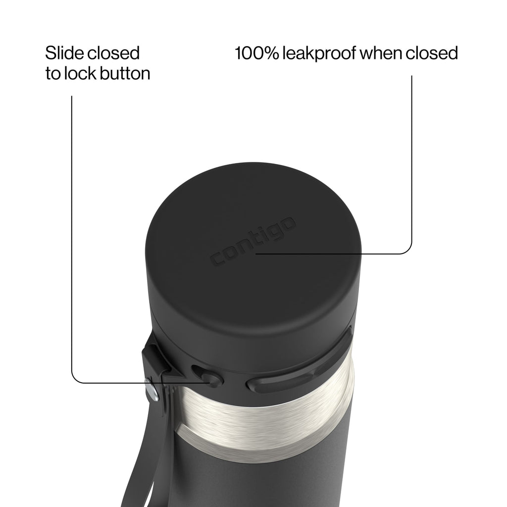 Contigo AutoPop 24 oz Leakproof Insulated Stainless Steel Water Bottle with Carry Strap and Shaker Ball C073D