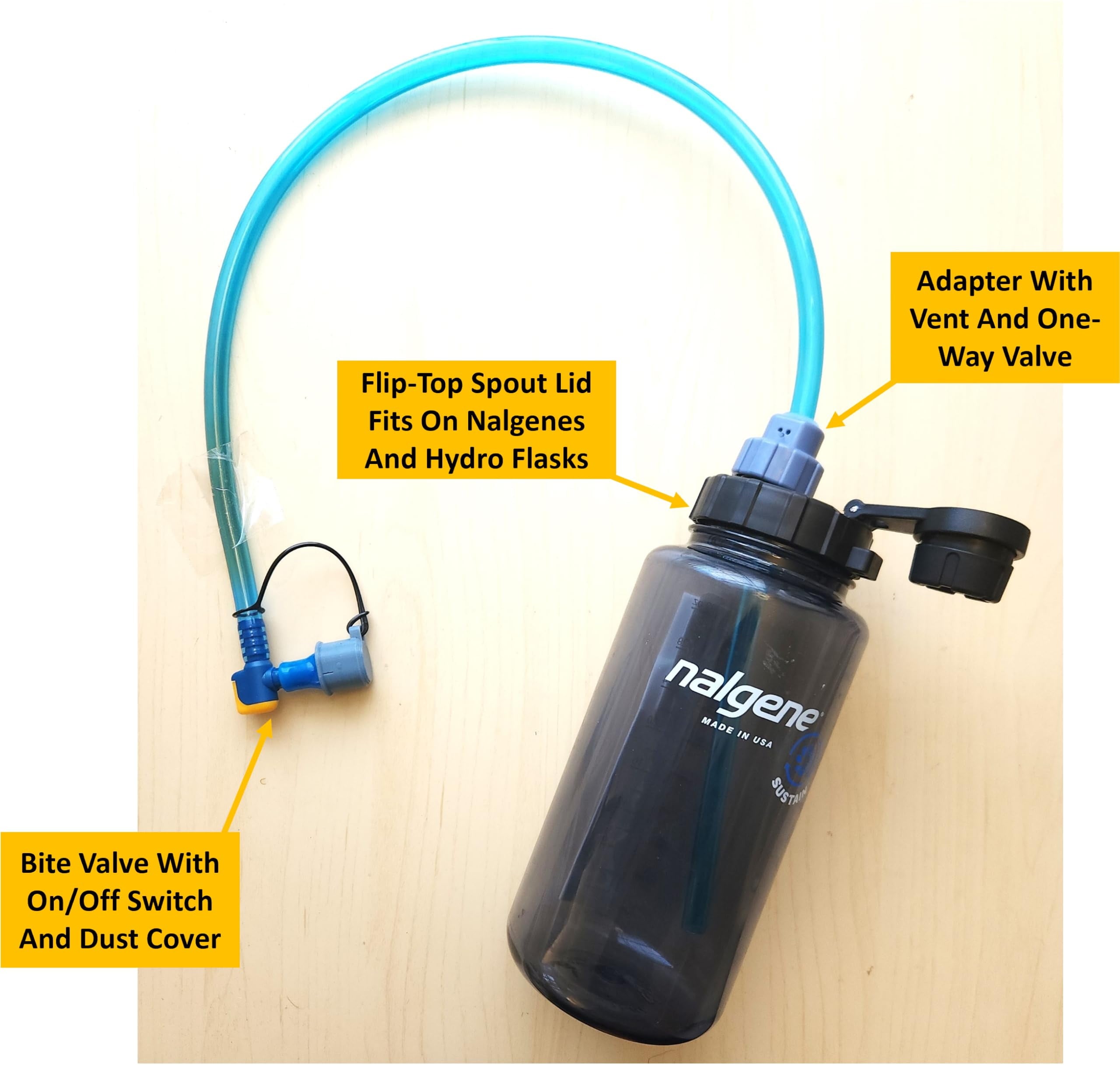 Universal Hydration Adapter for Nalgene Smartwater Bottles 28mm Wide Mouth, Flip Top Spout Lid with Loop, Hiking Running Cycling Accessory, Blue C210Y