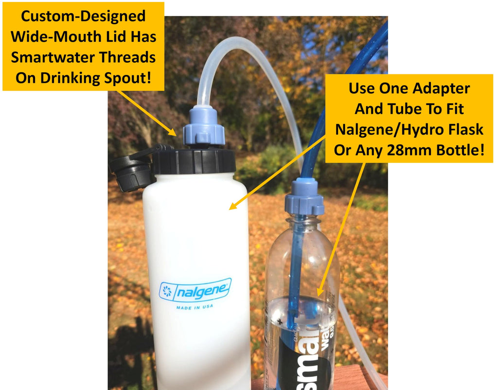 Universal Hydration Adapter for Nalgene Smartwater Bottles 28mm Wide Mouth, Flip Top Spout Lid with Loop, Hiking Running Cycling Accessory, Blue C210Y