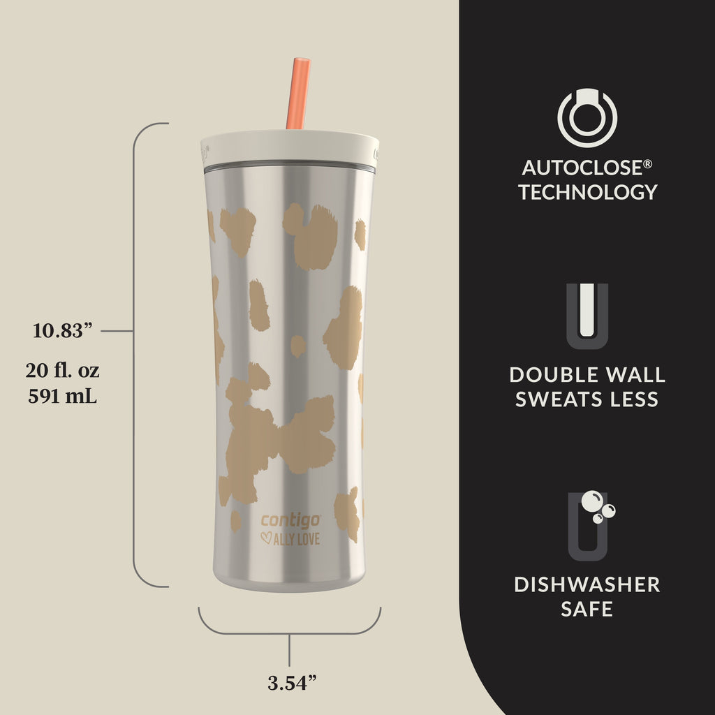 Contigo 20oz Shake &amp; Go Tumbler, Plastic with Straw, Oatmilk Cowhide Couture C120V