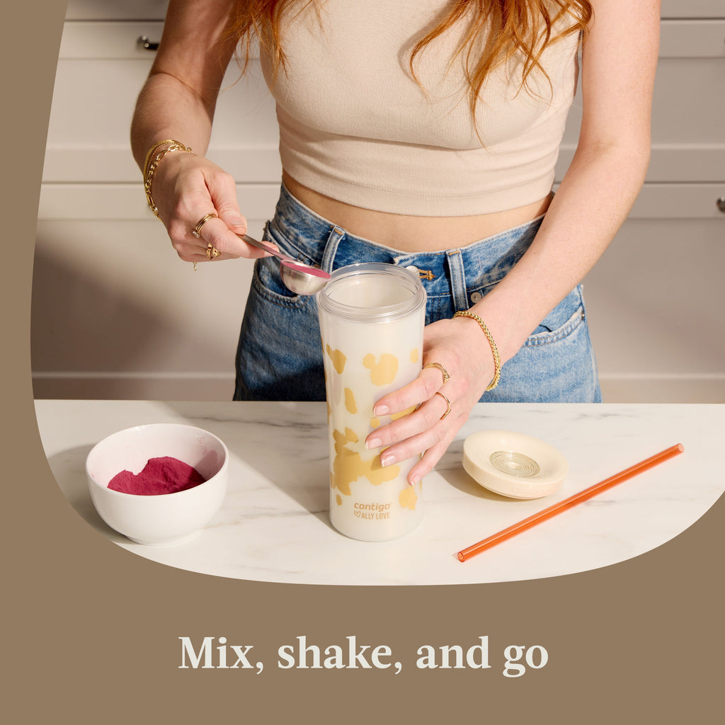 Contigo 20oz Shake &amp; Go Tumbler, Plastic with Straw, Oatmilk Cowhide Couture C120V