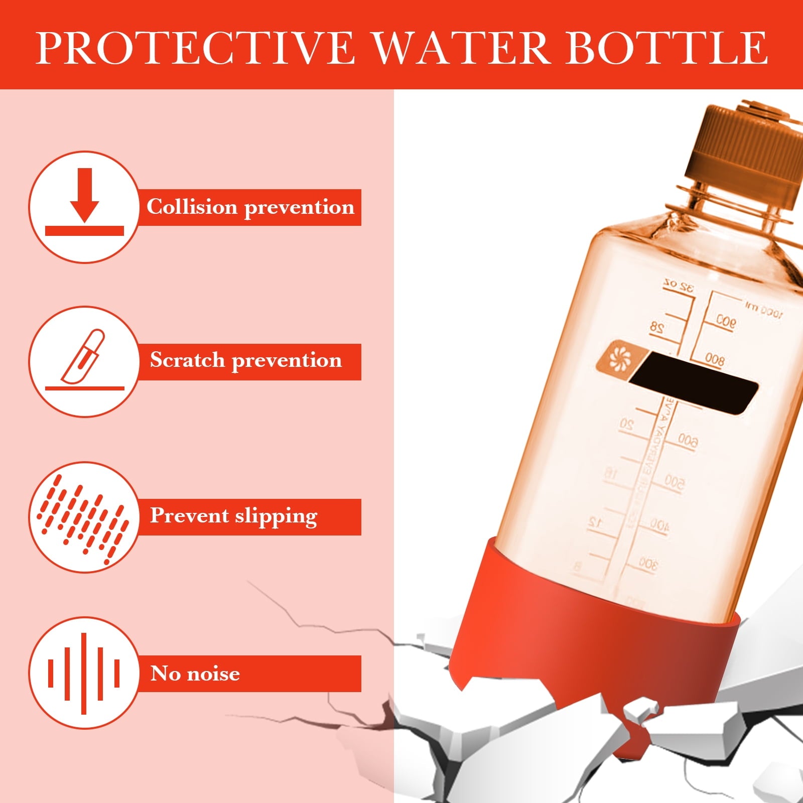 Linkidea 2 Pack Water Bottle Boot Compatible with Nalgene Sustain Wide Mouth 32oz/48oz, Narrow Mouth 32oz, Silicone Anti-Slip Bottle Bottom Bumper Protector (Red) C217V