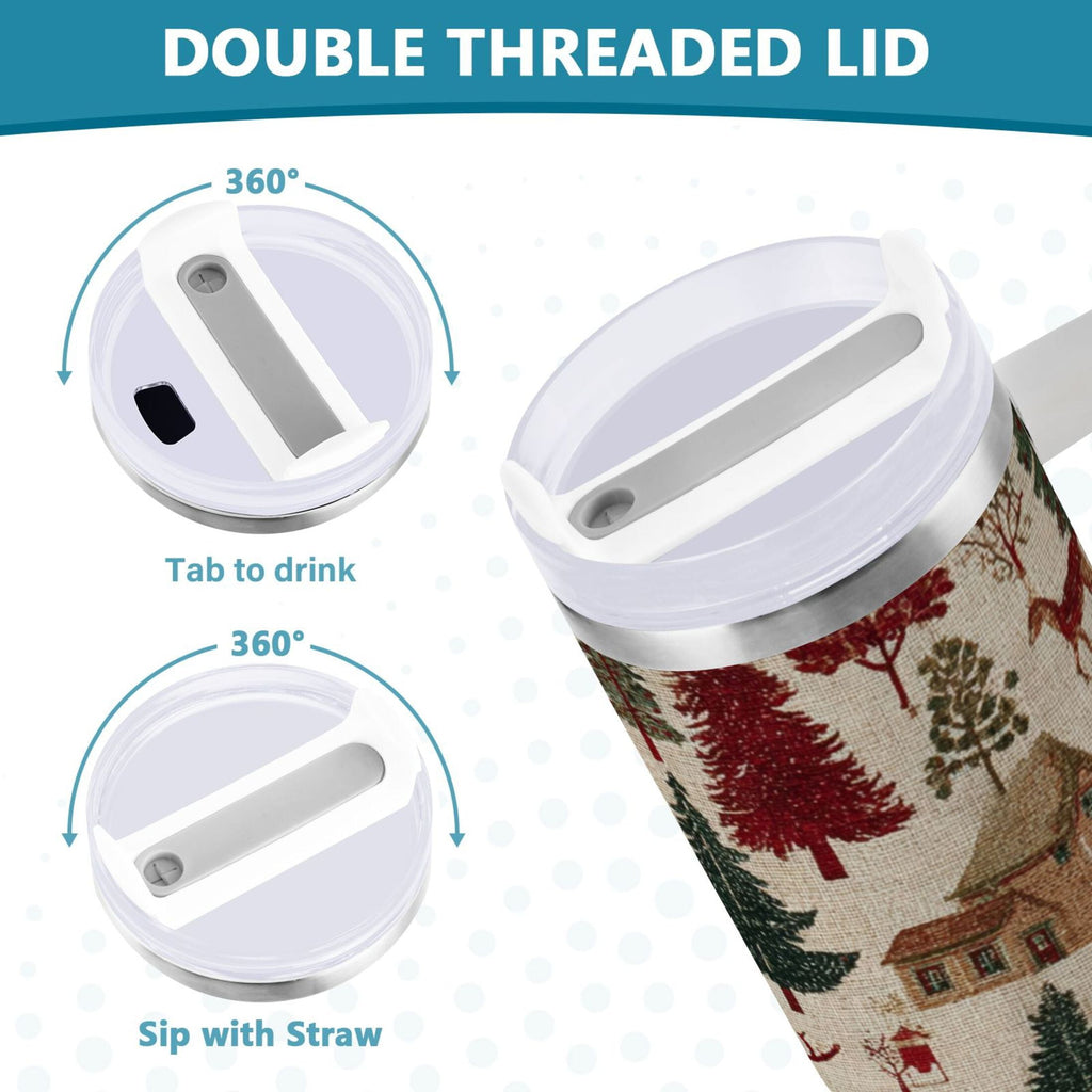 30 oz Insulated Stainless Steel Tumbler Double Wall Stainless Steel Tumbler with 2-Way Drinking Christmas Trees Deer and Houses C577W