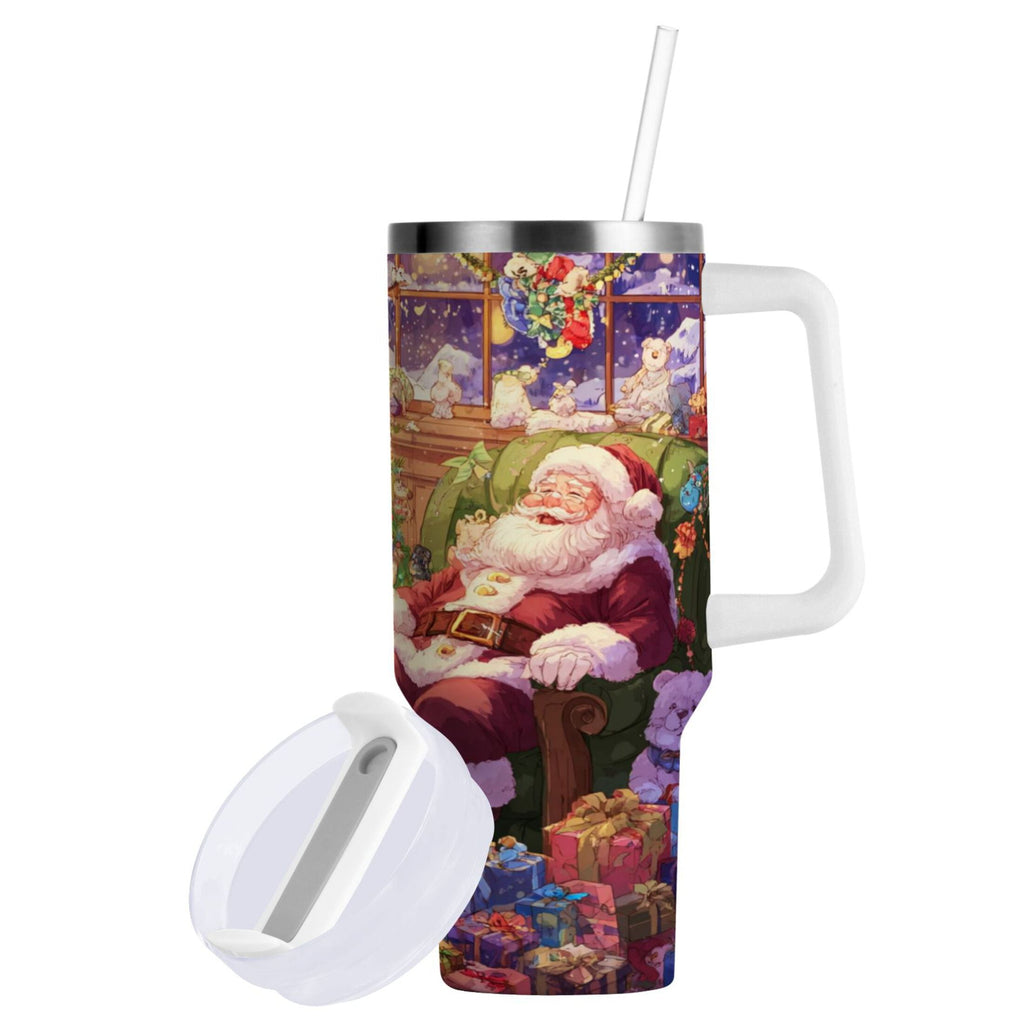40 oz Insulated Stainless Steel Tumbler Double Wall Stainless Steel Tumbler with 2-Way Drinking Festive Christmas Scene C575M