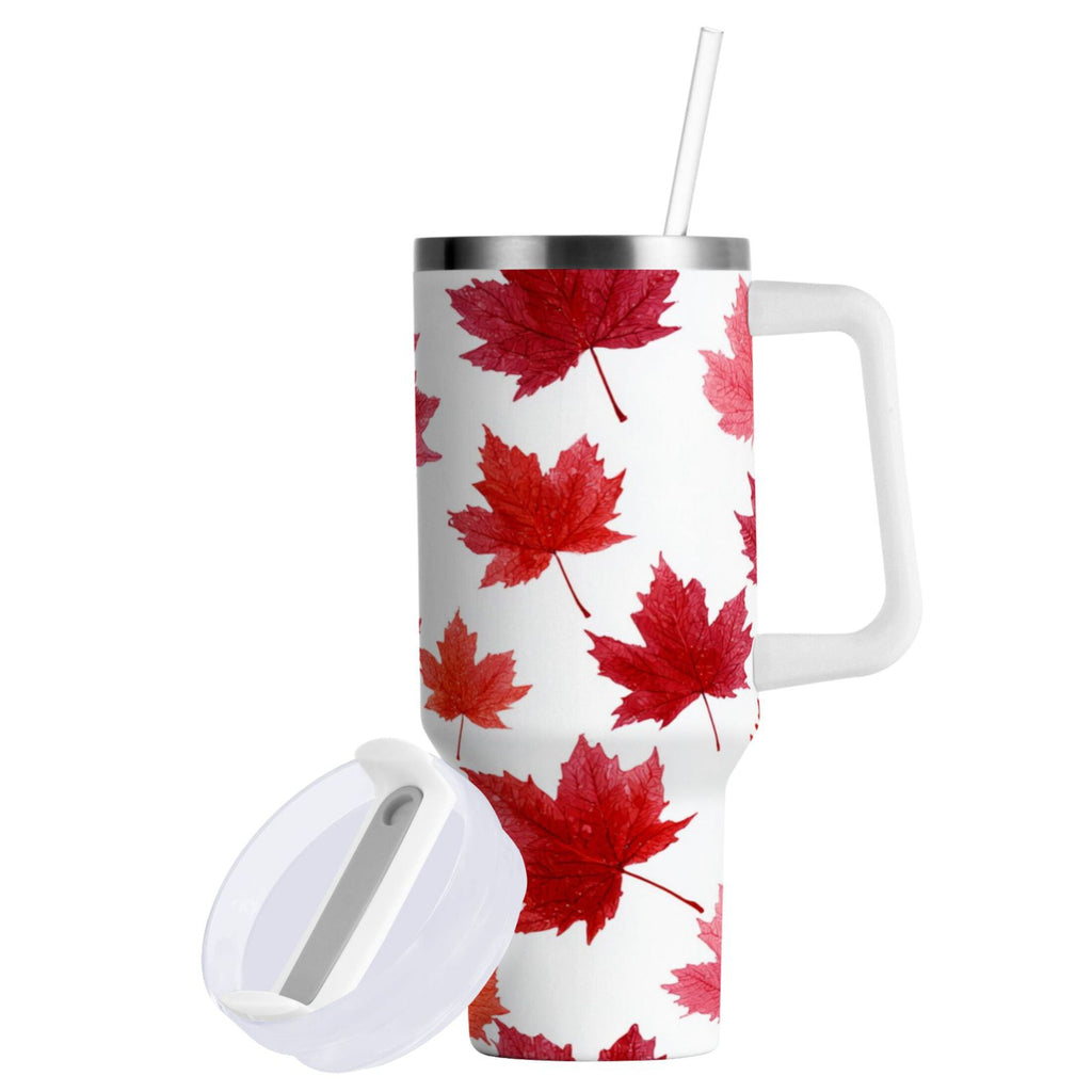 30 oz Insulated Stainless Steel Tumbler Double Wall Stainless Steel Tumbler with 2-Way Drinking Vibrant Red Maple Leaves C454Z