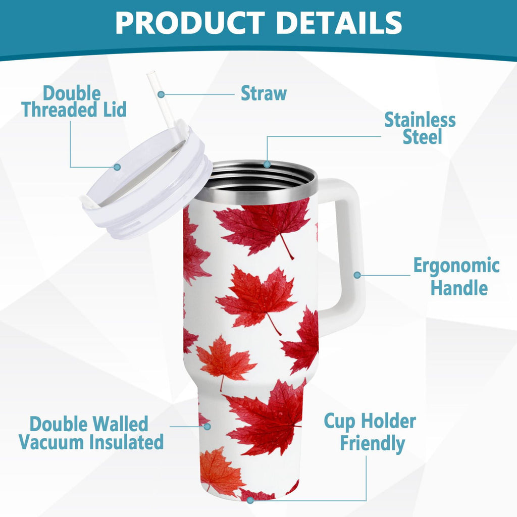 30 oz Insulated Stainless Steel Tumbler Double Wall Stainless Steel Tumbler with 2-Way Drinking Vibrant Red Maple Leaves C454Z