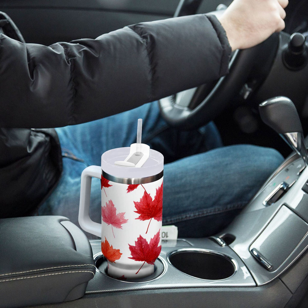 30 oz Insulated Stainless Steel Tumbler Double Wall Stainless Steel Tumbler with 2-Way Drinking Vibrant Red Maple Leaves C454Z