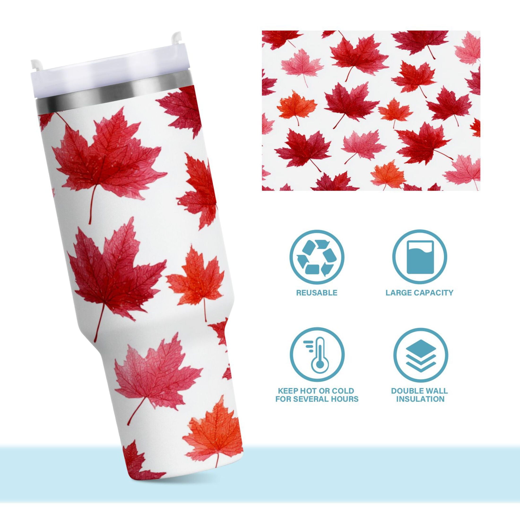30 oz Insulated Stainless Steel Tumbler Double Wall Stainless Steel Tumbler with 2-Way Drinking Vibrant Red Maple Leaves C454Z