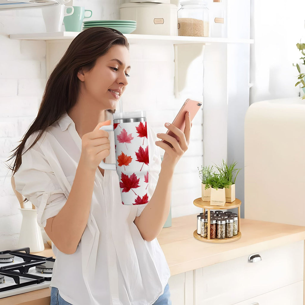 30 oz Insulated Stainless Steel Tumbler Double Wall Stainless Steel Tumbler with 2-Way Drinking Vibrant Red Maple Leaves C454Z